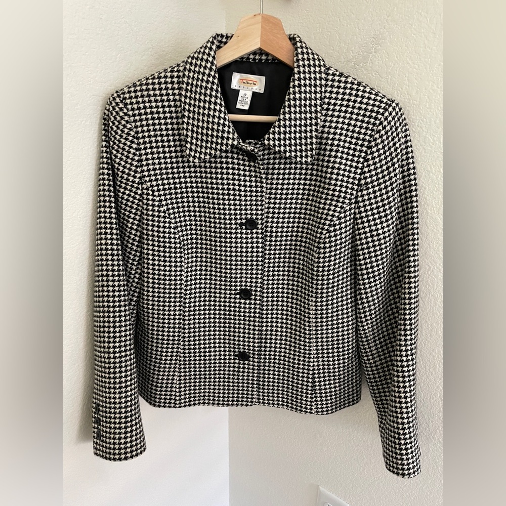 Talbots Black White Houndstooth Checked Wool Jack… - image 2